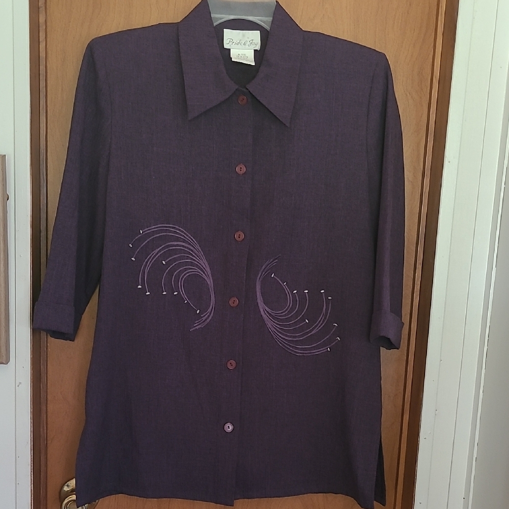 Size 8 Pride & Joy Purple Button Down Shirt with Embroidery